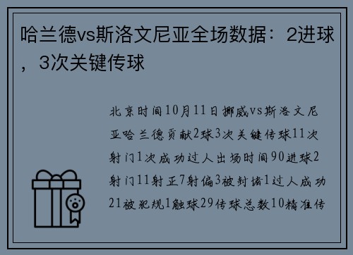 哈兰德vs斯洛文尼亚全场数据：2进球，3次关键传球